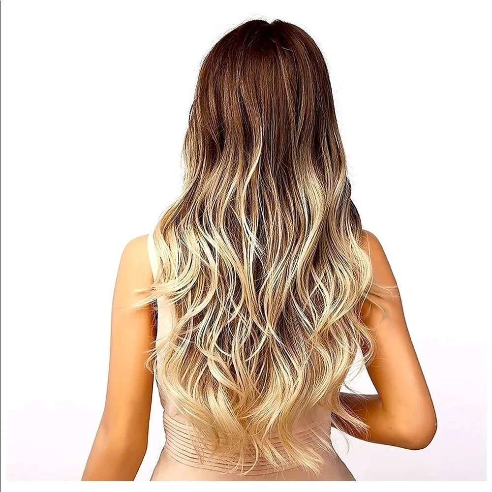 NWT Ash Blonde Wig Bangs Ombre Long Brown 26 Inch - Picture 1 of 7